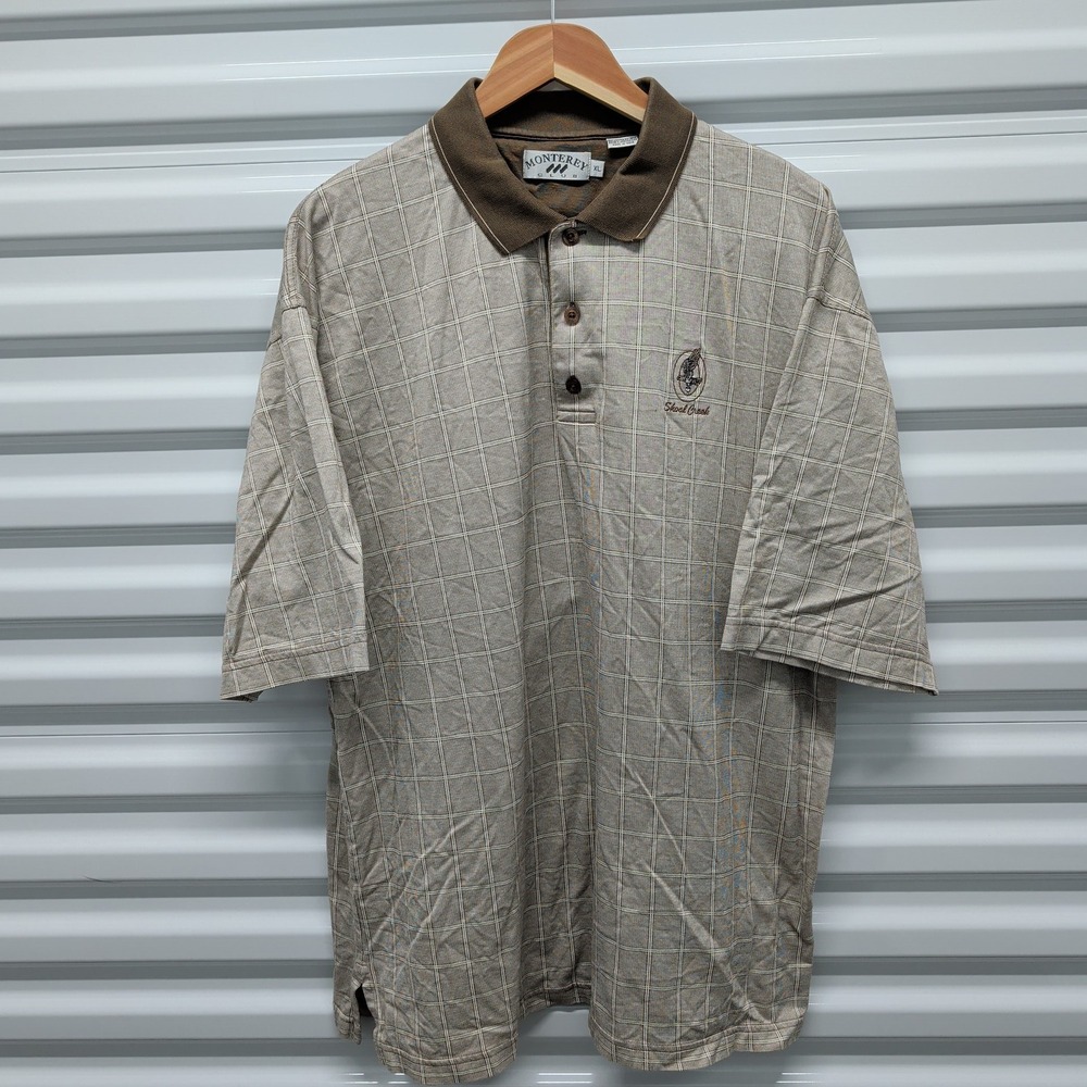 Monterey Club Polo Shirt XL Mens Tan Brown Plaid Shoal Creek Mercerized Cotton — photo 3